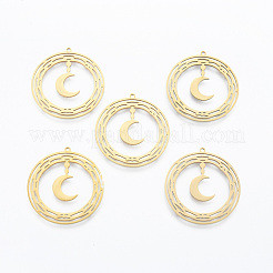 ステンレスペンダント201個  月とリング  18KGP本金メッキ  33.5x31.5x1mm  穴：1.6mm&nbsp;STAS-N090-LA913-2-1