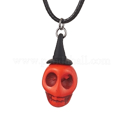 Halloween-Thema gefärbt synthetische türkis Totenkopf Anhänger Halsketten&nbsp;NJEW-JN04848