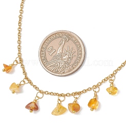 Ожерелье-нагрудник с подвеской из натурального янтаря и цепочкой из нержавеющей стали 304.&nbsp;NJEW-JN05942