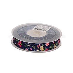 花柄片面プリントポリエステルグログランリボン  ミッドナイトブルー  5/8インチ（16mm）  約100ヤード/ロール（91.44メートル/ロール）&nbsp;SRIB-A011-16mm-240879