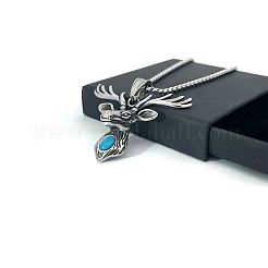 Ожерелья с подвеской в виде оленя из нержавеющей стали с синтетической бирюзой для мужчин и женщин UP8679