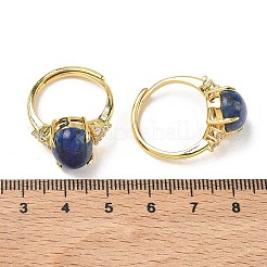 Bagues manchette ouvertes en laiton serties de micro-pavés de zirconiums cubiques et de lapis-lazuli naturel&nbsp;RJEW-T035-01G-B
