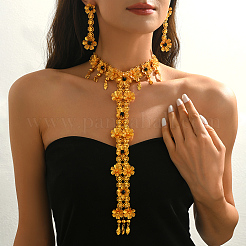 Комплекты из ожерелий и серег с длинными кисточками из кубического циркония в виде цветка для женщин YP5175