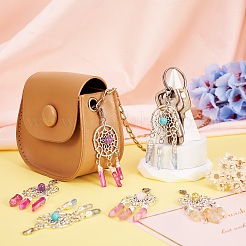 8 шт. 4-цветная плетеная сетка из сплава с подвесками из драгоценных камней&nbsp;HJEW-TA0001-30