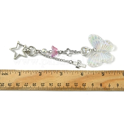 電気メッキアクリル蝶ペンダント装飾  ガラスビーズとスター合金スイベルクラスプ付き  透明  132mm  ペンダント：62~96mm&nbsp;KEYC-FZ00014-01