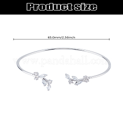 1 шт элегантные латунные браслеты-манжеты в форме листа с кубическим цирконием для женщин&nbsp;BJEW-LP0003-33P-03