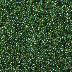 MIYUKIラウンドロカイユビーズ  日本製シードビーズ  （rr331)エメラルド裏地付きライトトパーズab  11/0  2x1.3mm  穴：0.8mm  約1100PCS /ボトル  10 G /ボトル&nbsp;SEED-JP0008-RR0331