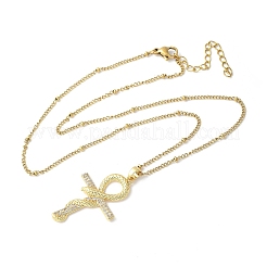 Латунный микропаве прозрачный кубический цирконий ожерелья с подвеской в виде креста анкх&nbsp;LS-NJEW-S446-01G