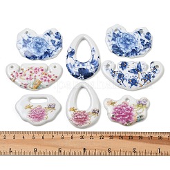 プリントされた手作りの磁器ペンダント  如意/錠前/花柄のしずく型チャーム  ミックスカラー  30.5~50.5x35.5~66.5x5.5~6.5mm  穴: 2.5~3.5 ミリメートル/19x5.5 ミリメートル/26x15.5 ミリメートル&nbsp;PR-CBA0EE5-02
