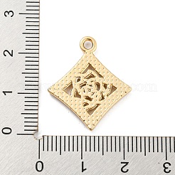 UVメッキ合金ラインストーンペンダント  バラのチャームが付いたひし形  ゴールドカラー  23.5x20x2mm  穴：2mm&nbsp;PALLOY-D026-09G
