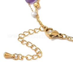 Многорядные браслеты самородки с натуральным аметистом и искусственным жемчугом BJEW-P326-03B-G