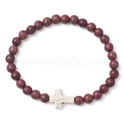 Braccialetti elastici con perline di legno naturale per le donne&nbsp;BJEW-JB11338-04