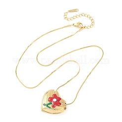 Colliers pour femmes avec pendentif cœur et fleur en acier inoxydable 304 émaillé&nbsp;NJEW-D347-01G-03
