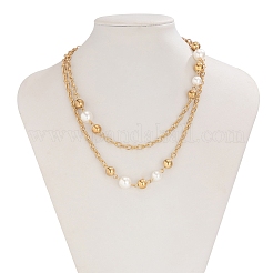 Сплав и пластик искусственный жемчуг белые круглые бусины цепочка ручная работа длинные ожерелья для женщин&nbsp;FS-WG575FB-01