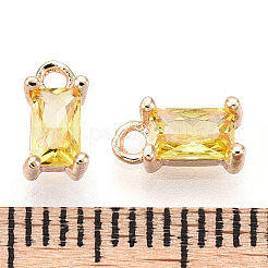 真鍮キュービックジルコニアチャーム  長方形  本金メッキ  シャンパンイエロー  8x4x3mm  穴：1.2mm.&nbsp;KK-S350-367I