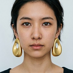 女性用合金スタッドピアス  ティアドロップ  ゴールドカラー  60x40mm&nbsp;WG1C03F-01