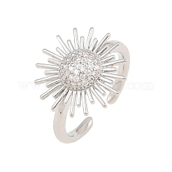Anillos abiertos tipo brazalete de latón con microengaste de circonitas cúbicas para mujer.&nbsp;CU-CBA0A21-05P