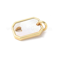 Подвески в виде прямоугольника с полым сердцем из натуральной белой ракушки и латунным паве с соединительными кольцами KK-S522-16G