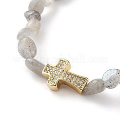 Браслеты из натурального лабрадорита стрейч из бисера самородки BJEW-JB05805-04