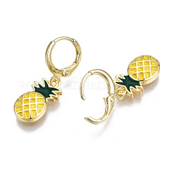 Серьги-кольца Huggie из латуни с эмалью EJEW-T014-24G-NF