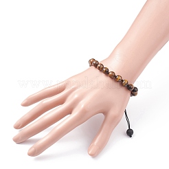 Браслет из плетеных бусин из натурального тигрового глаза диаметром 8 мм&nbsp;BJEW-JB07083-01