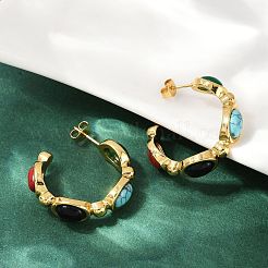 Серьги-гвоздики из нержавеющей стали 304 с синтетической бирюзой и синтетическим агатом&nbsp;LS-EJEW-M105-01G