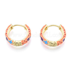 Разноцветные серьги-кольца с цветком из эмали EJEW-N011-105LG