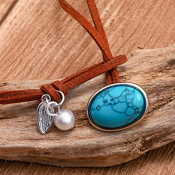 Овальные двухслойные подвески из сплава и синтетической бирюзы&nbsp;FS-WGFFF17-02