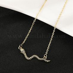 Ожерелья с подвеской в виде змеи из латуни с черными кубическими цирконами&nbsp;NJEW-D320-02ASG