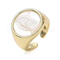 Anneaux ouverts de manchette en laiton et coquillage blanc&nbsp;KK-CBA56EF-42C-G