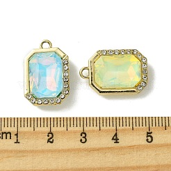 UVメッキ合金と混合色のガラスラインストーンペンダント  長方形  ゴールドカラー  21x14x6.5mm  穴：2mm&nbsp;FIND-B039-07G