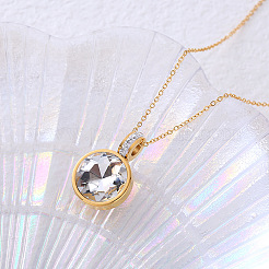 Ожерелья с плоским круглым кулоном из нержавеющей стали с прозрачными кубическими цирконами для женщин XK7072