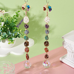 2 pieza de piedra preciosa con alambre de cobre envuelto en un árbol de la vida y adornos colgantes de chakras de vidrio.&nbsp;PALLOY-TAC0252