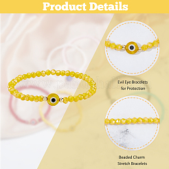 6шт. набор из 6-х цветных акриловых браслетов от сглаза и стеклянных бусин BJEW-FI0001-22