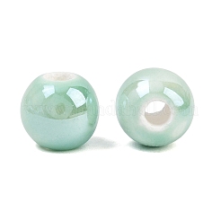 釉薬をかけた磁器製の丸いビーズ  光沢のあるセラミックビーズ  アクアマリン  8mm  穴：2mm&nbsp;PORC-S489-8mm-02
