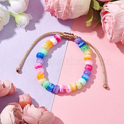 7色ロンデルアクリル編みビーズブレスレット  女の子用調節可能なナイロン糸ブレスレット  バリーウッド  内径：2-5/8インチ（6.6cm）&nbsp;BJEW-JB10223-02