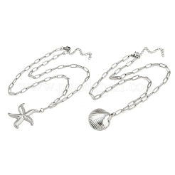 Двухслойные ожерелья в стиле бохо из нержавеющей стали 304 в форме морской звезды и ракушки для женщин NJEW-F343-01P