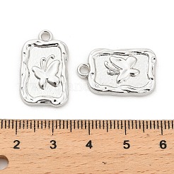 ラックメッキ合金ペンダント  蝶のチャームが付いた長方形  プラチナ  23x14x2.5mm  穴：2mm&nbsp;PALLOY-Q005-08P