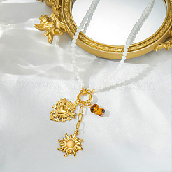 Colliers pour femmes avec pendentif cœur sacré et soleil en acier inoxydable 304 et perles de verre blanc&nbsp;WG88FB4-01
