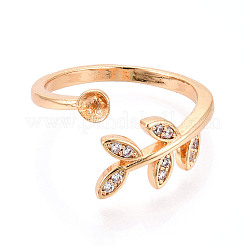 В форме листа латунный микропаве прозрачный кубический цирконий чашка колышек закрепка кольца KK-T076-15G