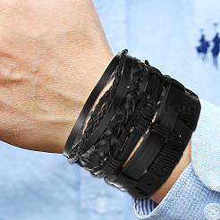 1 Beutel mit verschiedenen verstellbaren Armbändern aus geflochtenem PU-Leder in unterschiedlichen Stilen für Damen und Herren&nbsp;BJEW-CL0001-47C