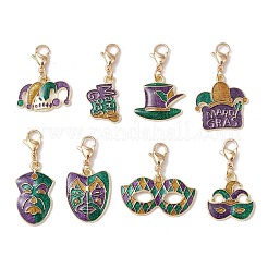 8 шт. 8 стиля карнавал/марди гра тема сплав эмаль и блестящая пудра подвески украшения HJEW-JM02997