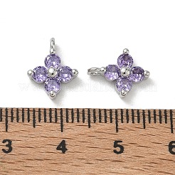 シェグレース 真鍮 キュービックジルコニア チャーム  花のチャーム  カドミウムフリーと鉛フリー＆ニッケルフリー  プラチナ  ライラック  11.5x9.5x3mm  穴：1.2mm&nbsp;XGRQ4H668-680P-B
