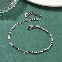 Braccialetti da donna con catene a forma di graffetta in acciaio inossidabile 304 e catene a tazza con strass&nbsp;BJEW-D456-06P