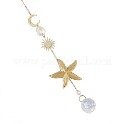 Attrape-soleil suspendus en forme d'étoile de mer en acier inoxydable 304 et en verre rond&nbsp;HJEW-JM05037