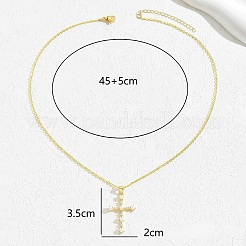 Элегантные латунные ожерелья с подвеской-крестом из прозрачных кубических цирконий и белого искусственного жемчуга для женщин&nbsp;JU1999