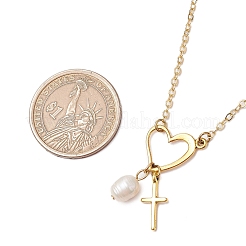 2 шт. 2 цвета нержавеющая сталь и АБС искусственный жемчуг ожерелья в форме сердца крест для женщин NJEW-JN05201