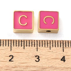 304ステンレススチールエナメルビーズ  14KGP本金メッキ  文字のある正方形  文字C  8x8x4mm  穴：2mm&nbsp;STAS-L022-293G-C