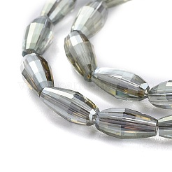 電気メッキガラスビーズ連売り  フル虹メッキ  米の形状  ダークシーグリーン  8.5x4mm  穴：1mm  約72個/連  24.57''（62.4センチメートル）&nbsp;EGLA-H100-FR03