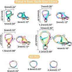 40 шт. 4 стиля ионного покрытия (IP) радужного цвета застежки-лобстеры из нержавеющей стали 304 STAS-NB0001-34